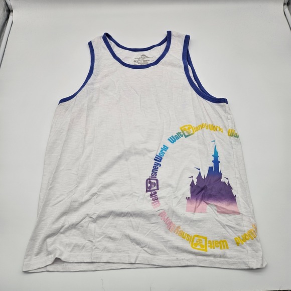 Disney Tops - Disney Walt World Castle Tank Top Rainbow Logo Blue Trim Adult XL